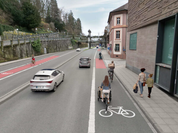 Der Schlossbergring soll in Zukunft eine überbreite Spur für Autos bereithalten, während die Radfahrer eine eigene Spur auf der Straße erhalten.
