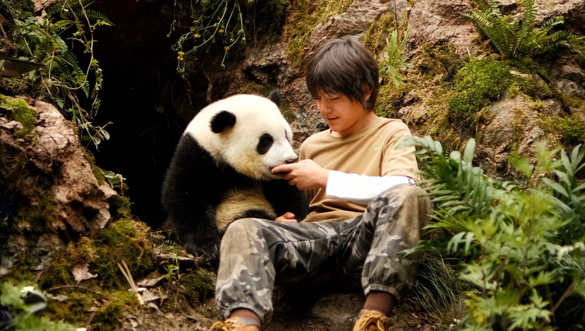 Tian entdeckt auf seinen Streifzügen durch die Wälder ein verlassenes Pandababy. Foto: Weltkino Filmverleih