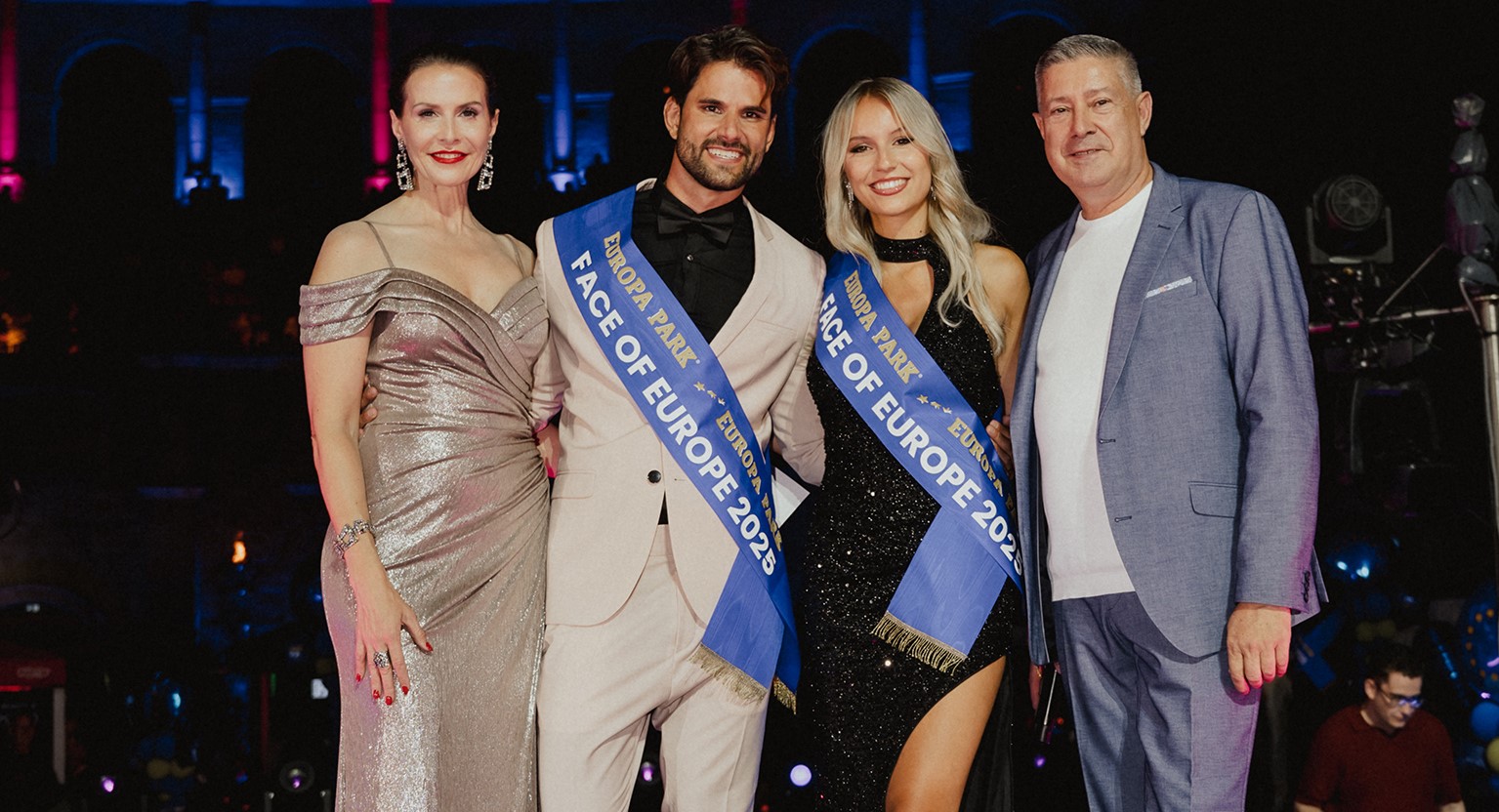 Die strahlenden Sieger beim ersten „Face of Europe“-Wettbewerb: Maite Rodrigus aus Belgien und Yves Unser aus Deutschland. Den Abend im Europa-Park moderierten „Let’s Dance“-Juror Joachim Llambi und Ex-„Miss Germany“ Babett Konau.