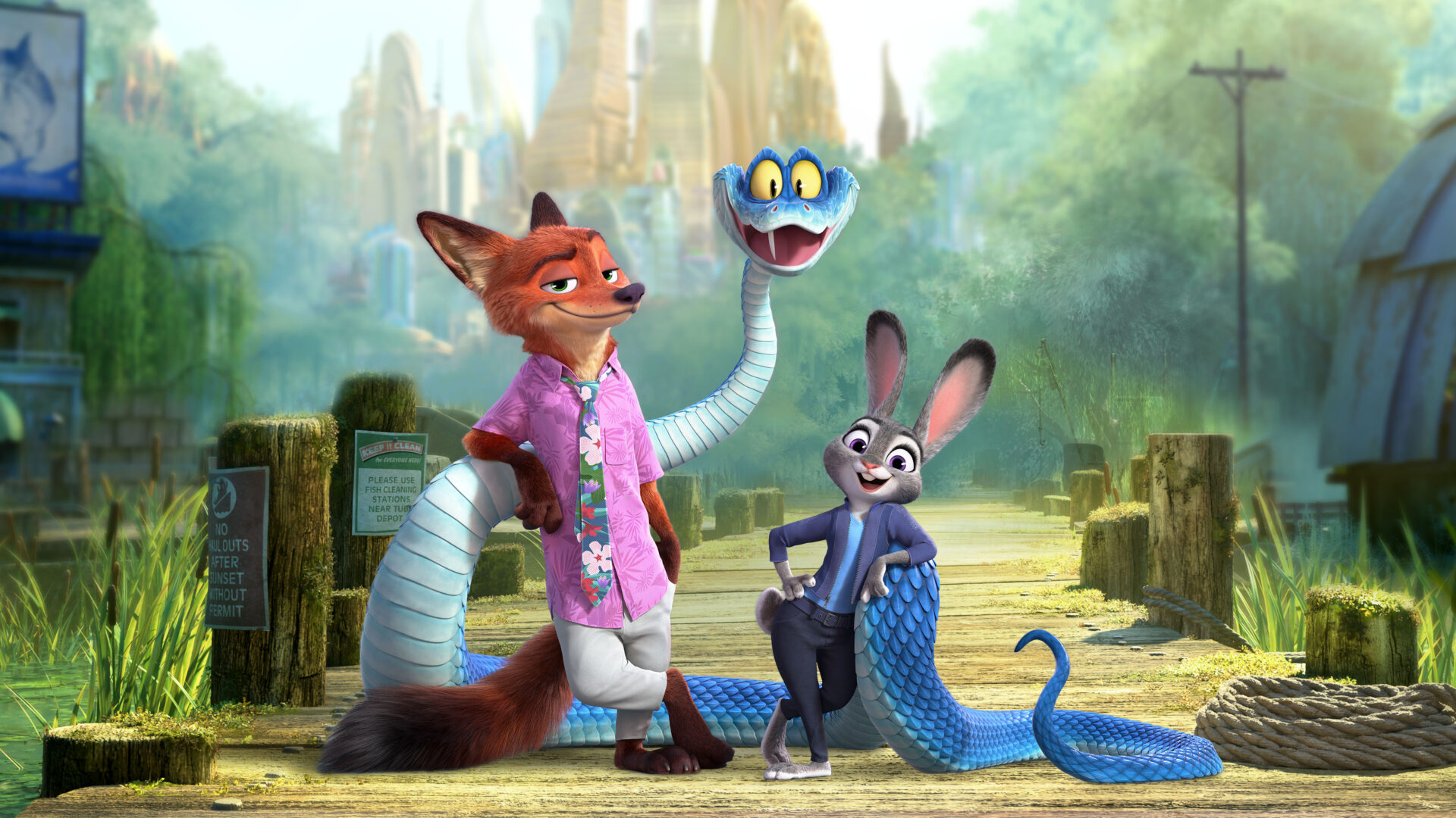 Die tierischen Detektive Judy Hopps und Nick Wilde geraten auf die rätselhafte Spur eines geheimnisvollen Reptils, das in Zoomania auftaucht. Foto: Disney Enterprises